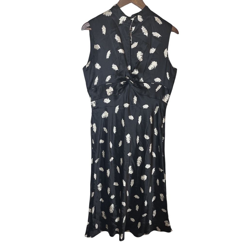 Ice Black Midi Dress with Cream Leaf Print
